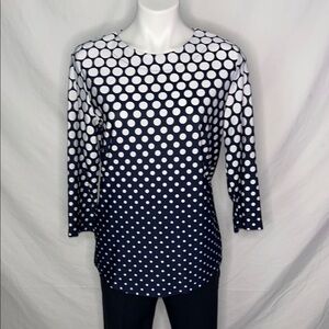 Southern Lady Blue Graphic Blouse with Ombre Polka Dots